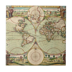 Gammal antique General World Map Ceramic Tile Kakelplatta