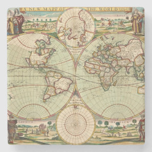 Gammal antique General World Map Lithograph Stenunderlägg