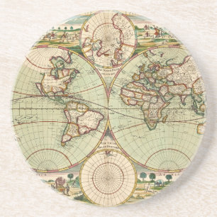 Gammal antique General World Map Sandstone Underlä Underlägg