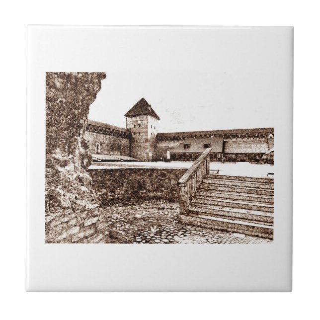 Gammal arkitektur - Castle Sketch Kakelplatta (Framsidan)