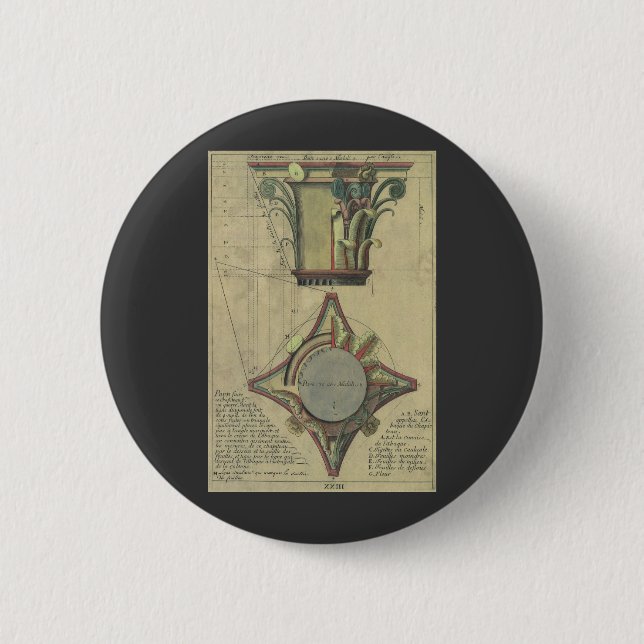 Gammal arkitektur, dekorativ huvudstadskrona knapp (Framsida)