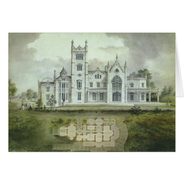 Gammal arkitektur, franska slottplansritningar hälsningskort (Framsidan Horizontal)