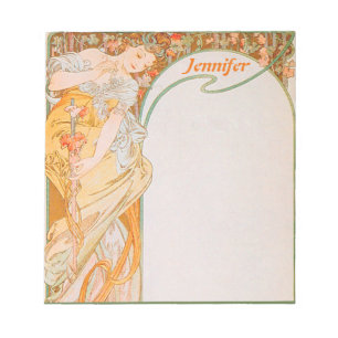 Gammal Art Nouveau Mucha Appletjej och druvvinrank Anteckningsblock