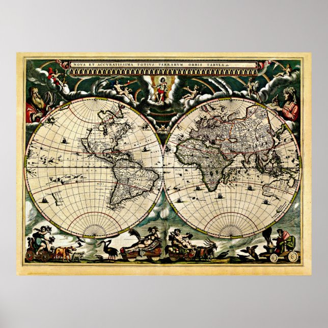 Gammal återställd världskarta nr 2 poster (Framsidan)