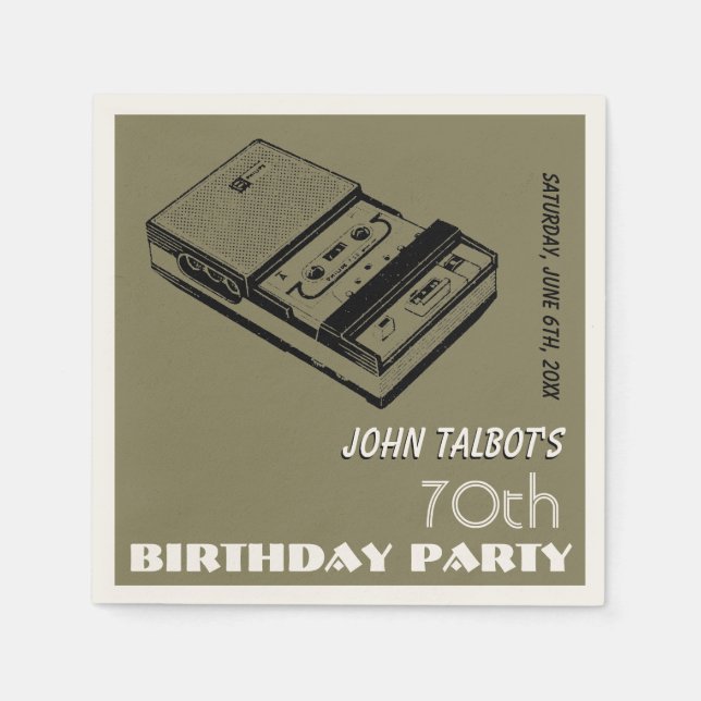 Gammal bandspelare 70:e födelsedagsfestens Pappers Pappersservett (Framsidan)