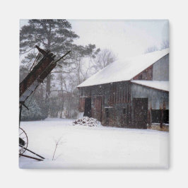 Gammal Barn i Snö Rural Winter Photo Magnet