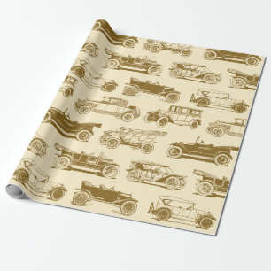 Gammal Beige Guld Vintage bil Mönster Presentpapper