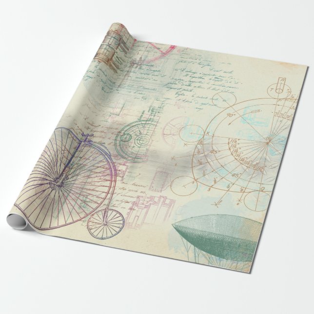 Gammal bike, ballong och skript på Gult Presentpapper (Utrullad)