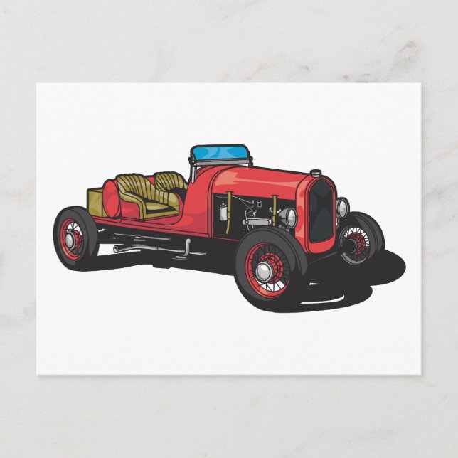 Gammal bil (röd) vykort (Framsida)