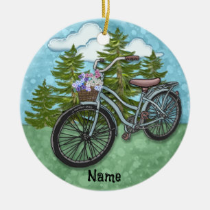 Gammal Blå Cykel Julgransprydnad Keramik