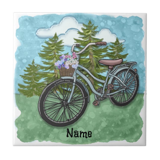 Gammal blå cykel kakelplatta (Framsidan)