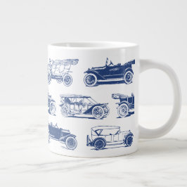 Gammal blå vit Vintage bil Mönster Jumbo Mugg