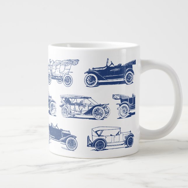 Gammal blå vit Vintage bil Mönster Jumbo Mugg (Höger)