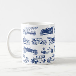 Gammal blå vit Vintage bil Mönster Kaffemugg