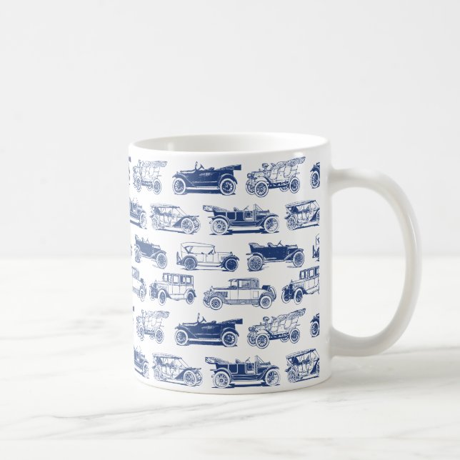 Gammal blå vit Vintage bil Mönster Kaffemugg (Höger)