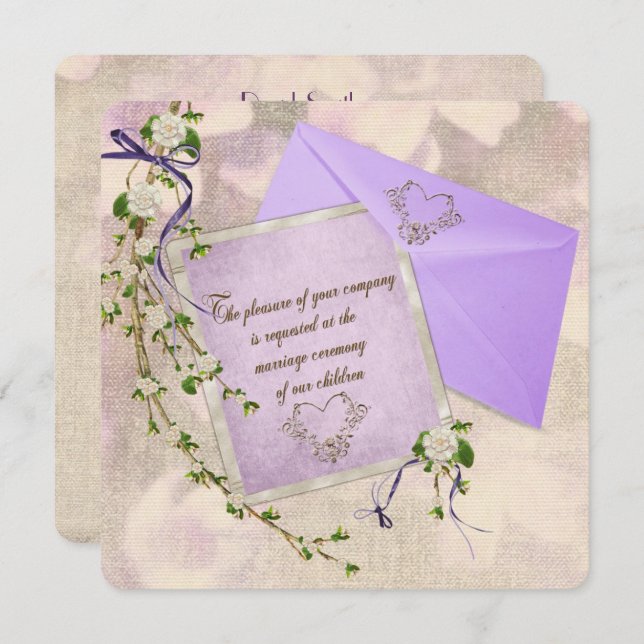 Gammal blommigt bröllopsinbjudan inbjudningar (Fram/baksida)