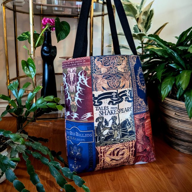 Gammal Bok-täckning (blå och burgundisk) Tygkasse (Skapare uppladdad)