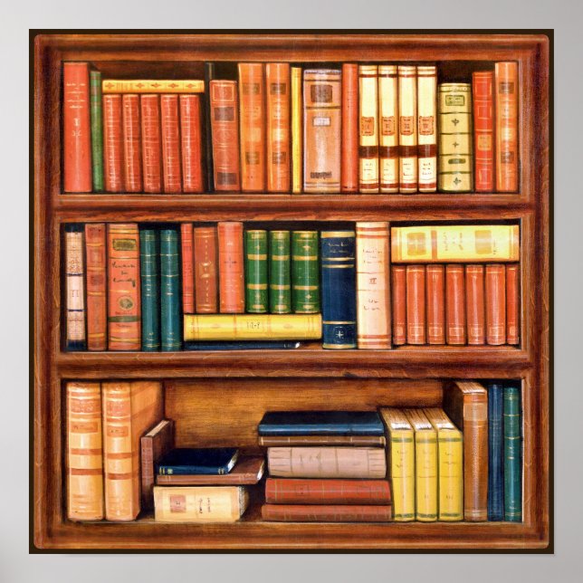 Gammal Bokar Vintage Bibliotek Bookshelf poster (Framsidan)