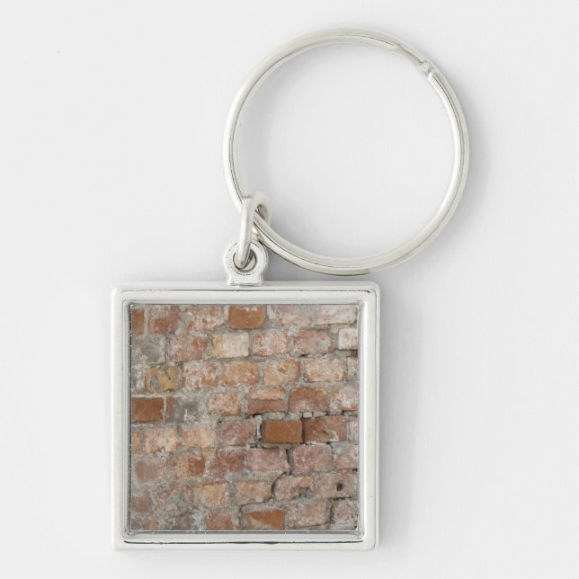 Gammal brickmur fyrkantig silverfärgad nyckelring (Framsidan)
