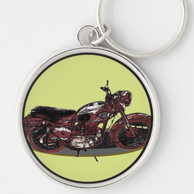 Gammal BSA motorcykel  Rund Silverfärgad Nyckelring (Framsidan)