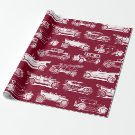 Gammal Burgundy White Vintage bil Mönster Presentpapper