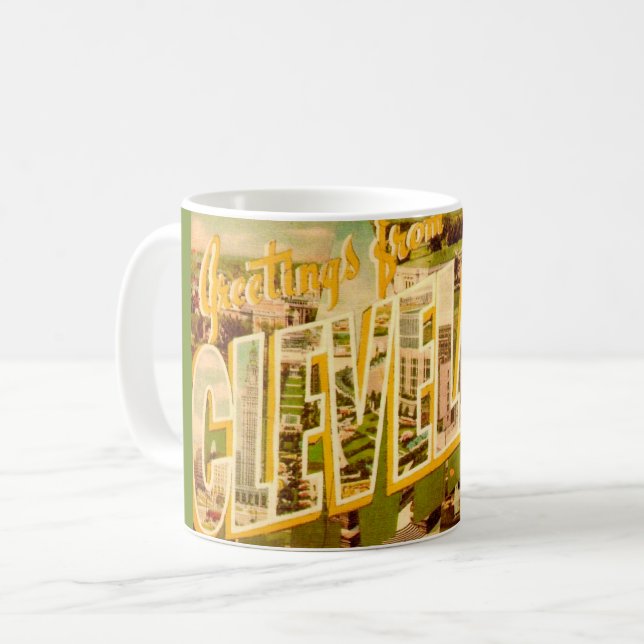 Gammal Cleveland Ohio vykortsmugg Kaffemugg (Framsida vänster)