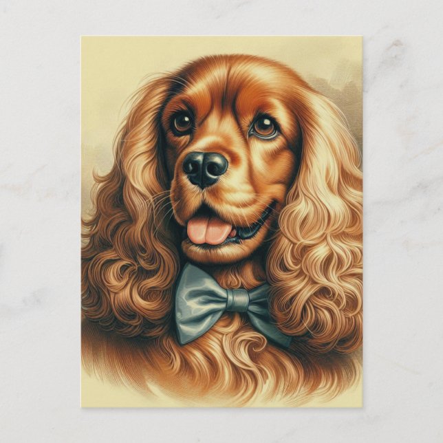 Gammal Cocker Spaniel Oljemålning Vykort (Framsida)