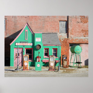 Gammal Conoco för rutt 66 station Poster