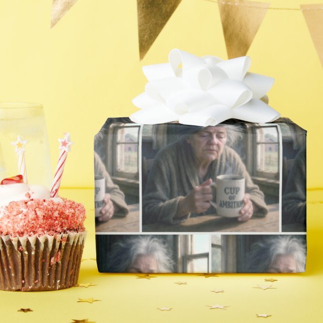 Gammal Dam med Kopp som styr kaffet Presentpapper (Födelsedagsfest)