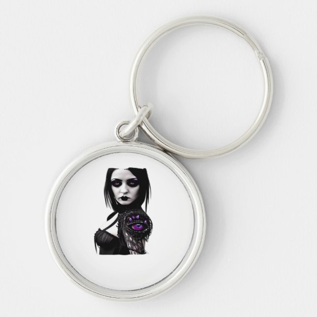 Gammal design för Halloween Rund Silverfärgad Nyckelring (Framsidan)