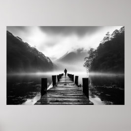 Gammal docka på B&W-foto i sjö Poster