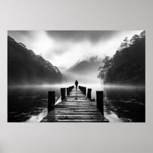 Gammal docka på B&W-foto i sjö Poster