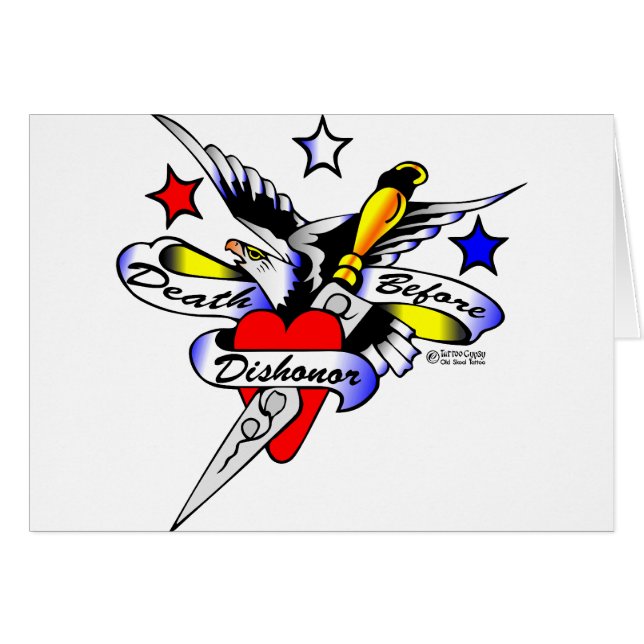 Gammal dolk & hjärta för Skool tatueringörn Hälsningskort (Framsidan Horizontal)