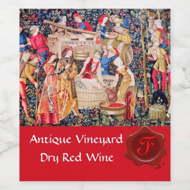 GAMMAL DRUVVÄXTPLOCKNING RÖD VAXSIGILL MONOGRAM VINFLASKA ETIKETT (Singel etikett)