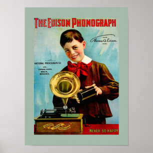 Gammal Edison-fonograph Cylinder Record Player Ad Poster