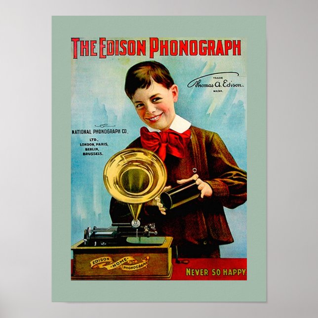 Gammal Edison-fonograph Cylinder Record Player Ad Poster (Framsidan)