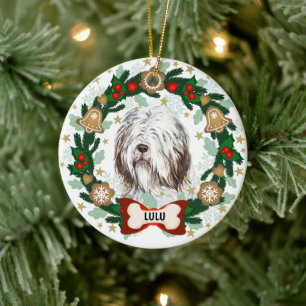 Gammal engelsk får, Hund Hund Cookie-krans Julgransprydnad Keramik