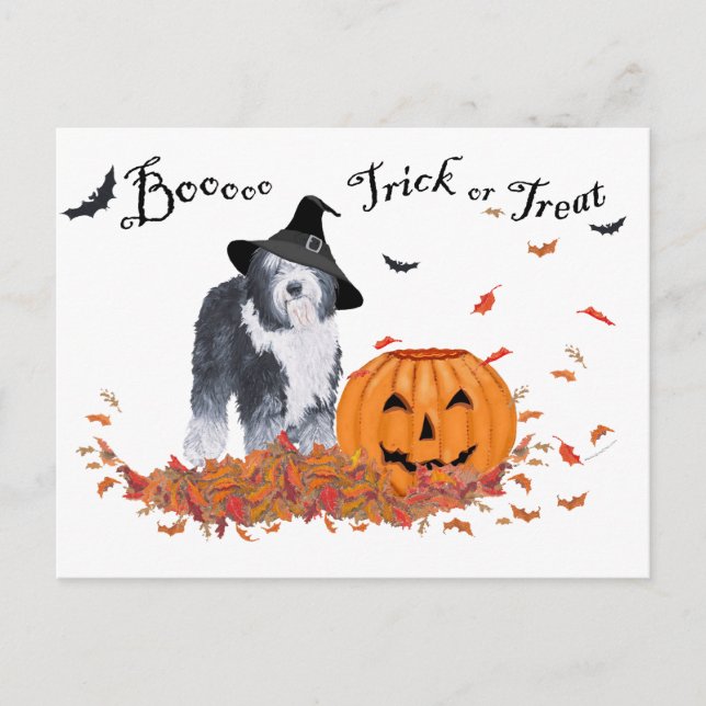 Gammal engelsk fårhund Halloween Vykort (Framsida)