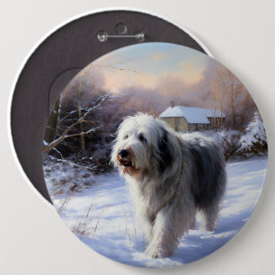 Gammal engelsk fårhund Låt det snöa jul Knapp