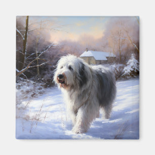 Gammal engelsk fårhund Låt det snöa jul Magnet