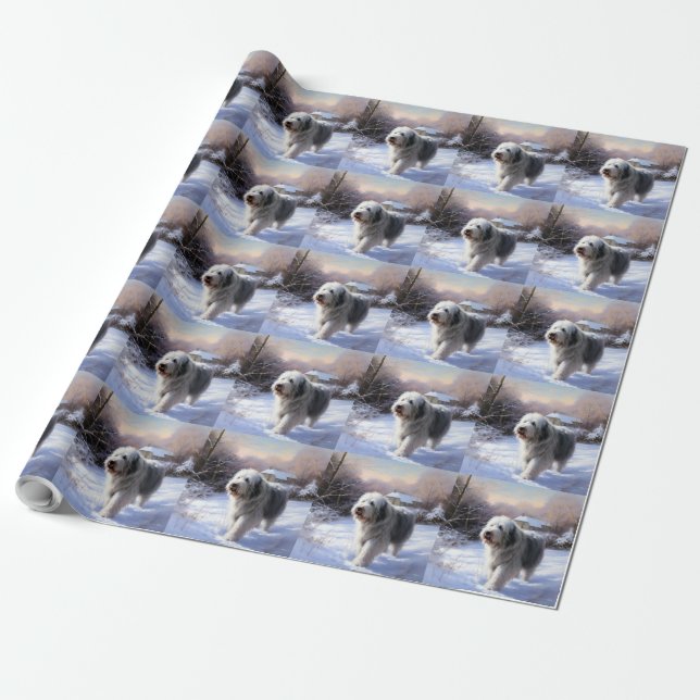 Gammal engelsk fårhund Låt det snöa jul Presentpapper (Utrullad)