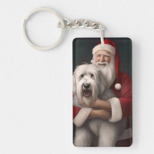 Gammal engelsk fårhund med Jultomten Festive