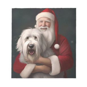 Gammal engelsk fårhund med Jultomten Festive Anteckningsblock