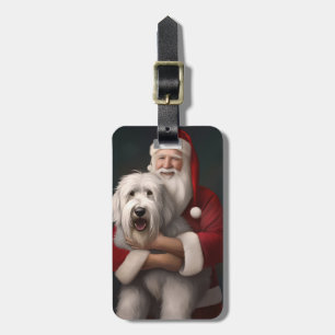 Gammal engelsk fårhund med Jultomten Festive Bagagebricka