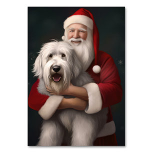Gammal engelsk fårhund med Jultomten Festive Bordsnummer