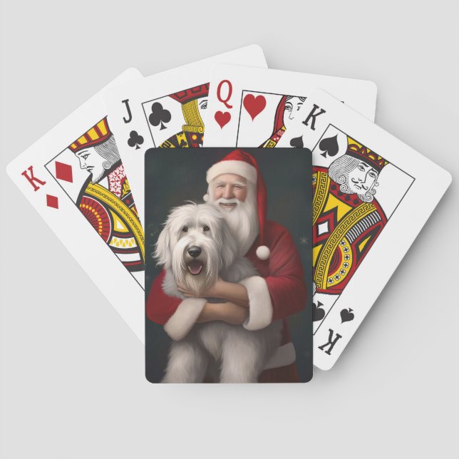 Gammal engelsk fårhund med Jultomten Festive Casinokort (Baksidan)