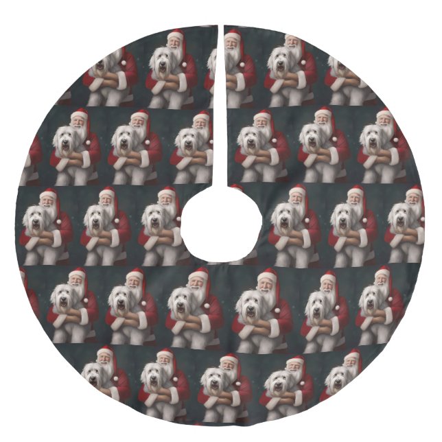 Gammal engelsk fårhund med Jultomten Festive Julgransmatta Borstad Polyester (Framsidan)