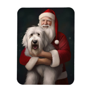 Gammal engelsk fårhund med Jultomten Festive Magnet