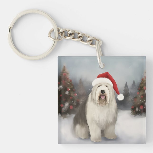 Gammal engelsk herdehund i snö jul (Framsidan)