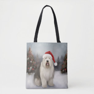 Gammal engelsk herdehund i snö jul tygkasse